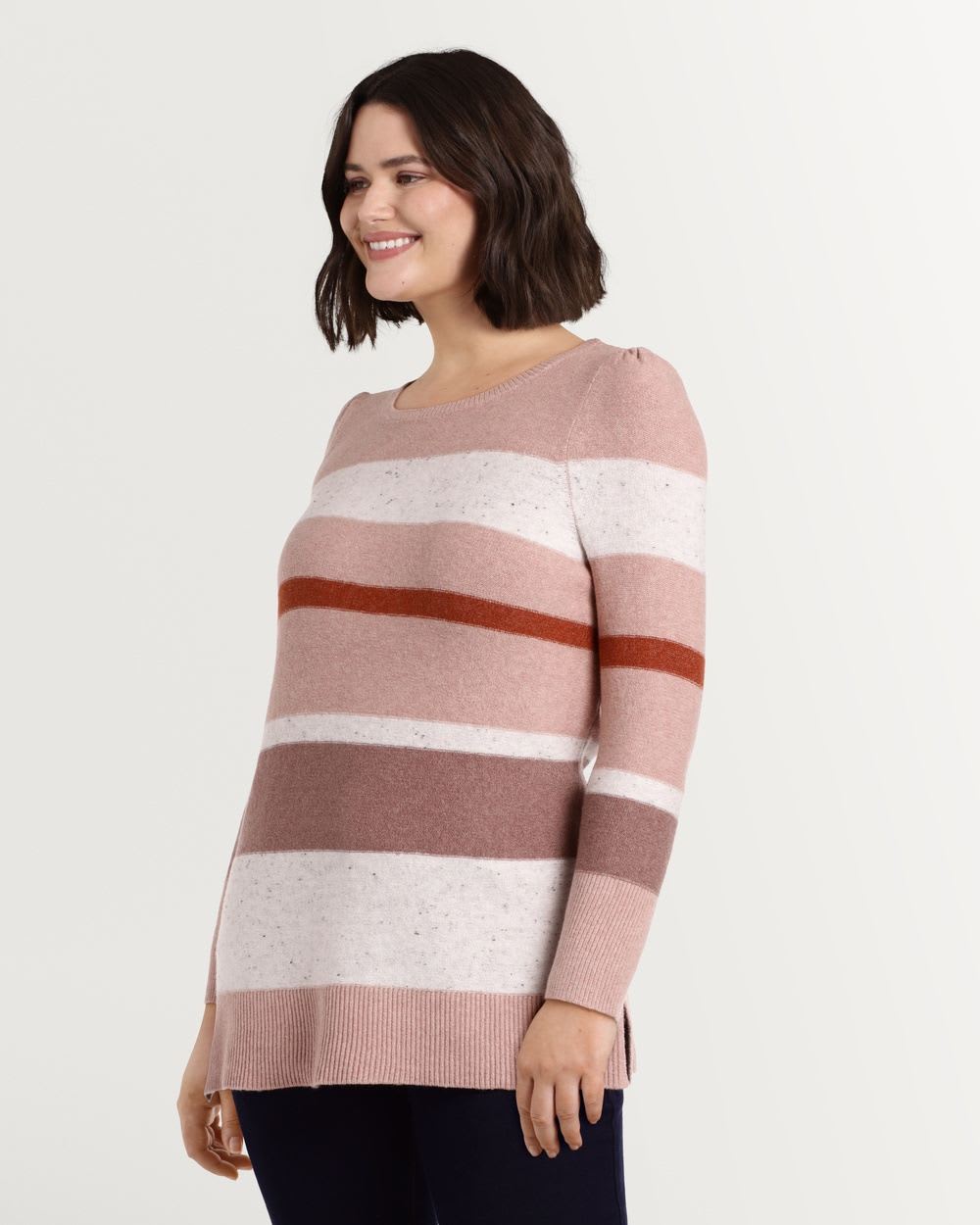 Chandail blocs de couleurs en tricot à encolure arrondie