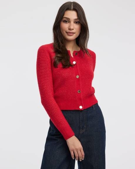 Cardigan ajust&eacute; &agrave; manches longues et col rond