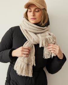 Fringed Scarf with Cable Stitches