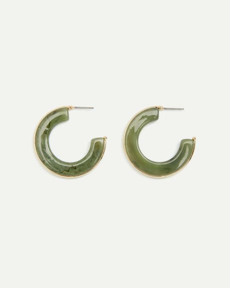 Green Hoop Earrings with Gold Wire