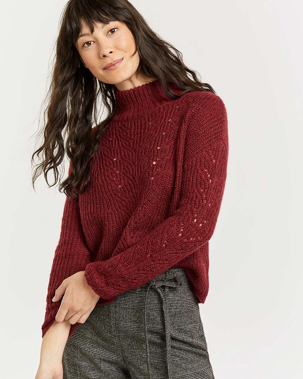 Pointelle & Cable Long Sleeve Sweater
