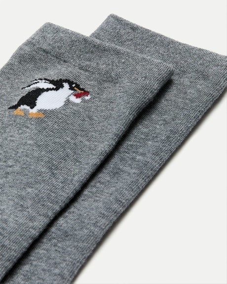 Cotton Socks with Penguin at Hem