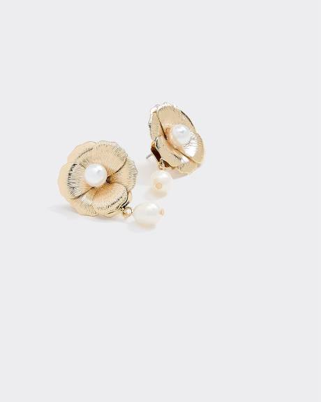 Flower Earrings with Pearl Pendant