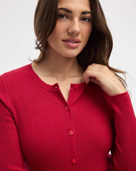 Long-Sleeve Buttoned-Down Ribbed Cardigan