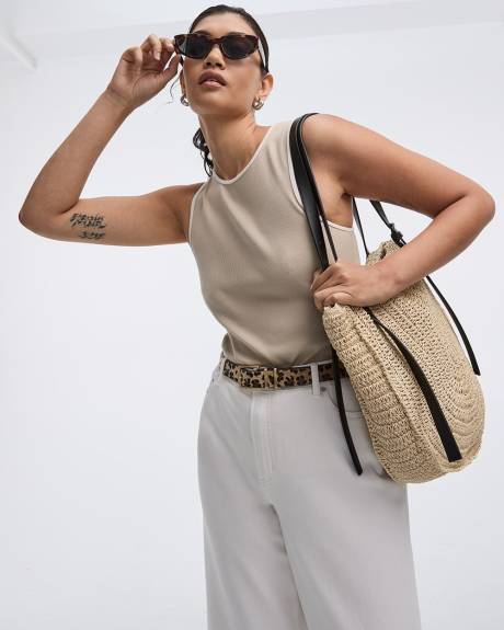 Camisole côtelée à col rond avec bordures contrastées