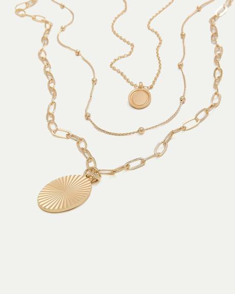 Multi-Chain Necklace with Round Pendants