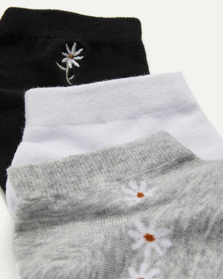Daisies & Stripes Cotton Blend Ankle Socks Trio