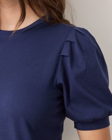 Crew-Neck Tee with Puffy Elbow Sleeves