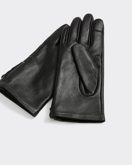 Gants en cuir avec manchettes zippées