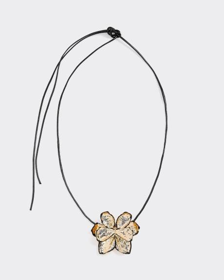 Metal Flower on Short Cord Necklace