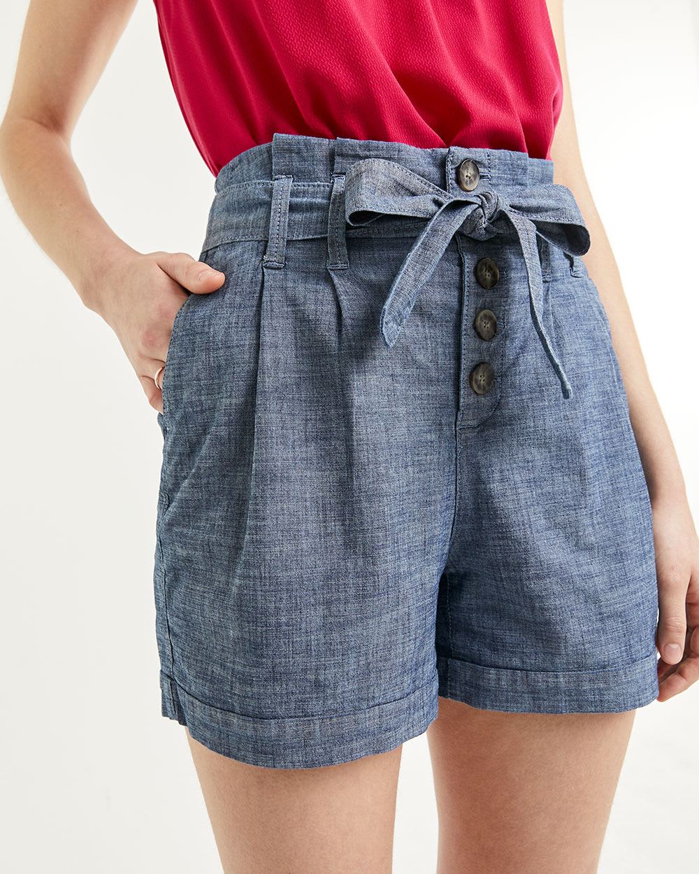 chambray paperbag shorts