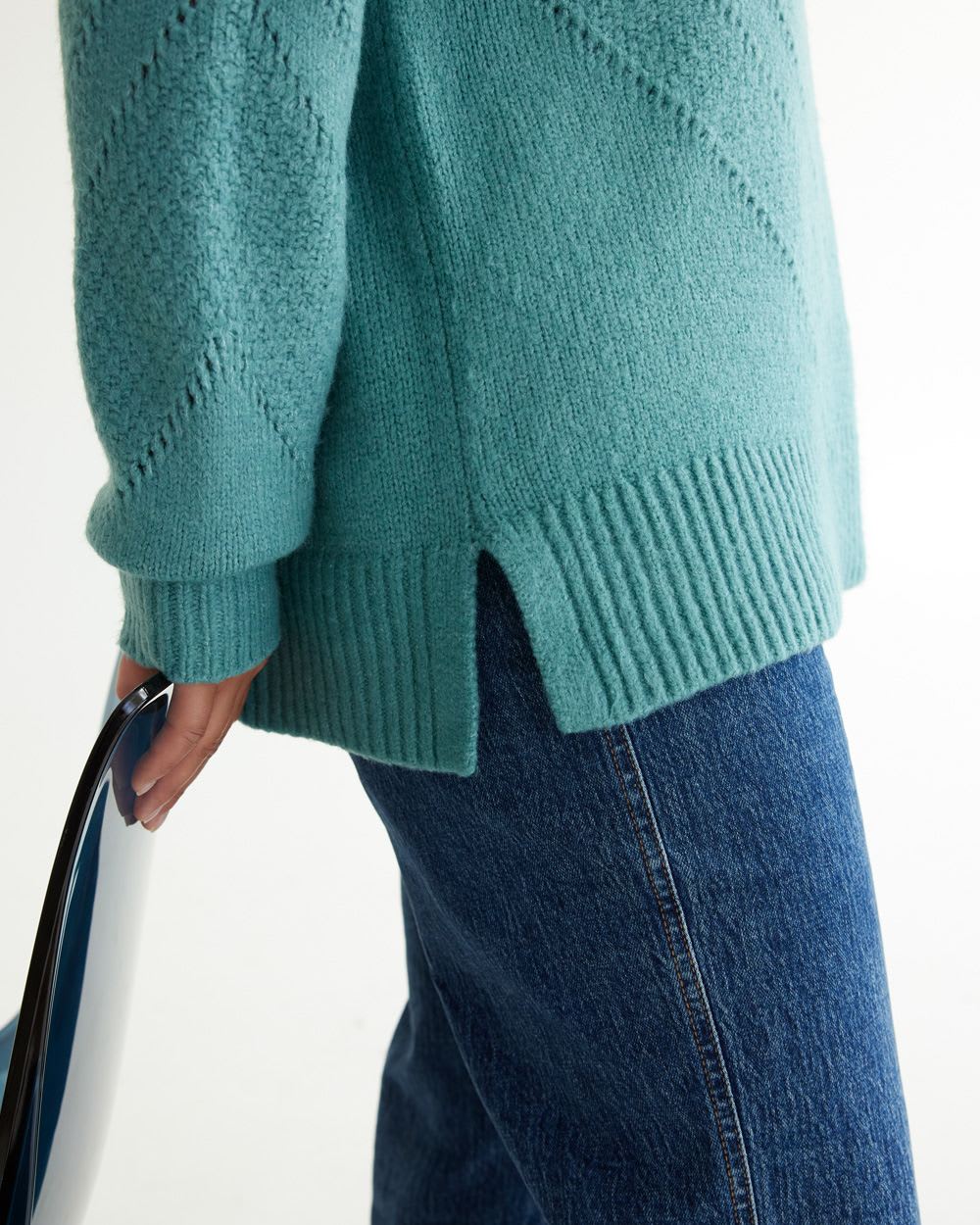 Long-Sleeve Mock-Neck Sweater with Fancy Stitches