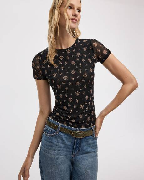 Haut en mesh à manches courtes et col rond