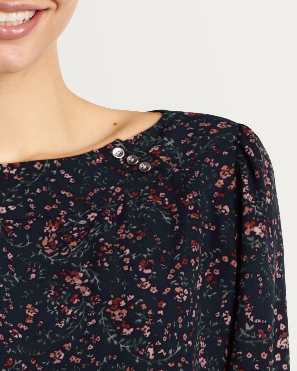 Printed ¾ Sleeve Boat Neck Blouse