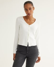 Long-Sleeve Buttoned-Down V-Neck Top