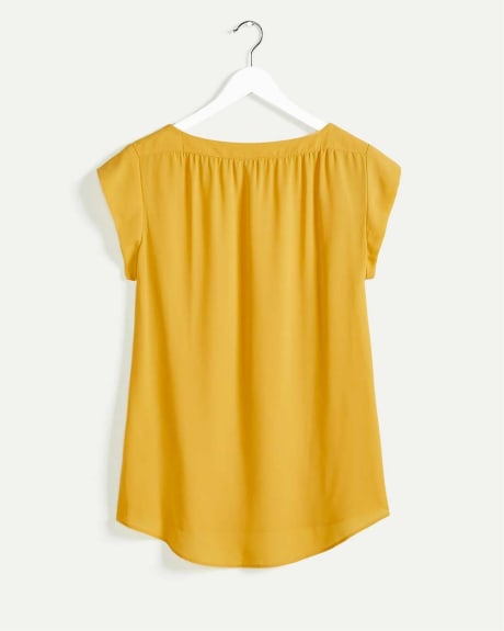 Cap Sleeve Boat Neck Solid Blouse - Petite