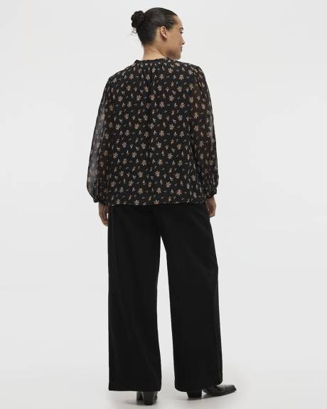 Volume-Sleeve V-Neck Blouse