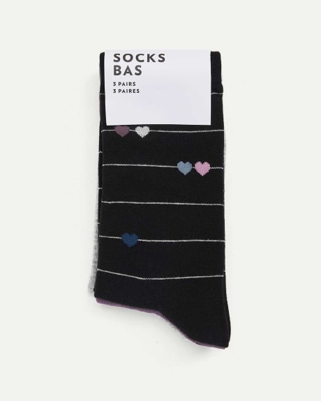 3-Pair Hearts & Dots Socks