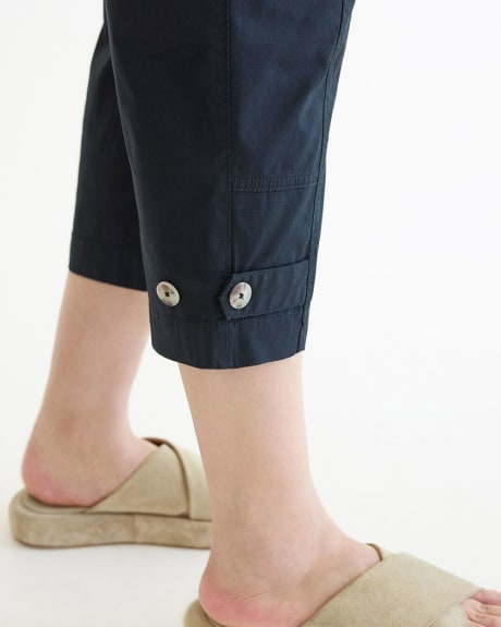 Pantalon capri à taille haute et jambe droite en popeline - Petite