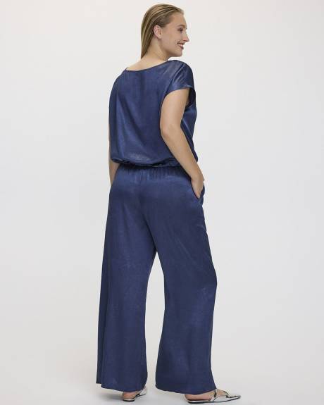 Pantalon en satin à jambe large et taille haute - Long
