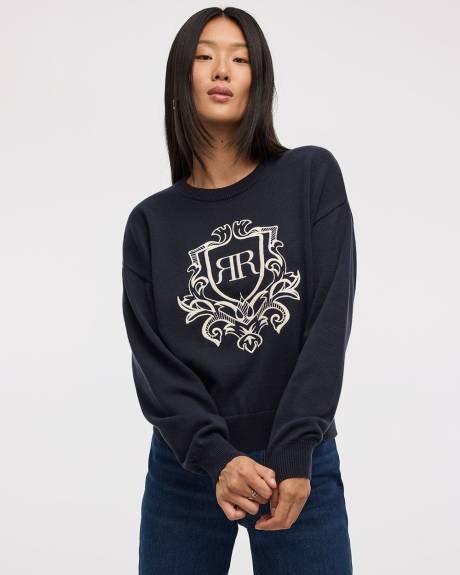 Long-Sleeve Crew-Neck Sweater with Embroidery