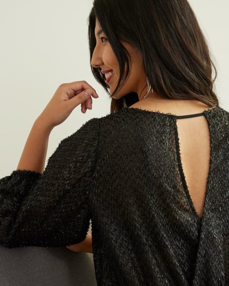 Long-Sleeve Lurex Blouse with Wrap back