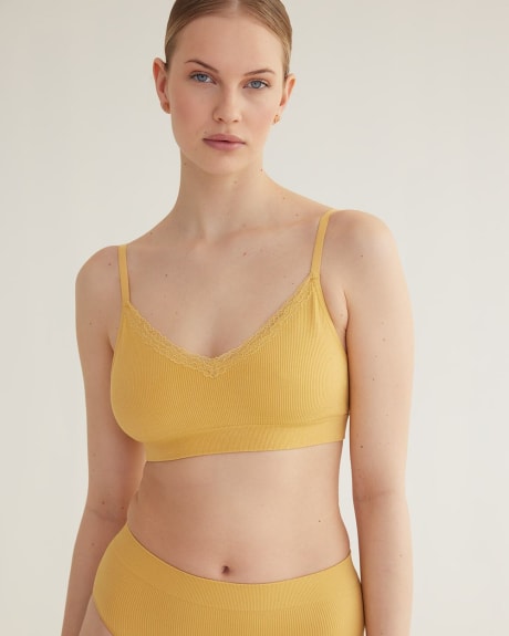 Camille Ribbed Seamless Bralette with Lace Trim