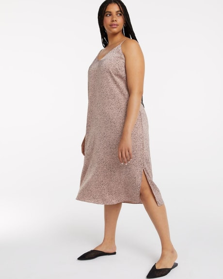 Printed Sleeveless Satin Midi Dress