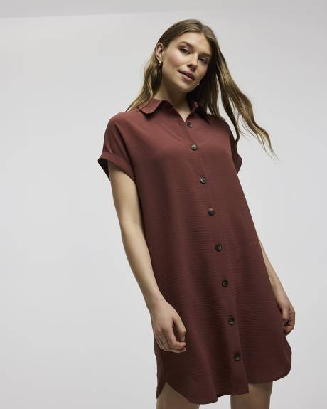 Short-Sleeve Buttoned-Down Dress with Shirt Collar