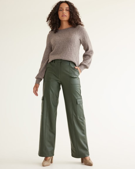 Wide-Leg Cargo Faux Leather Pants - Tall