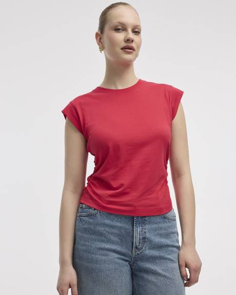 T-shirt à manches courtes et col rond avec fronces latérales