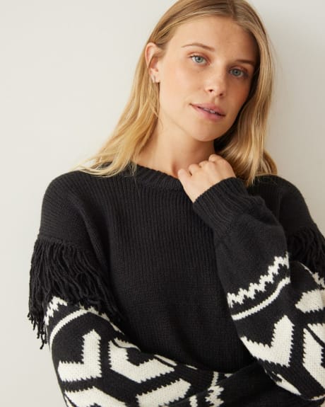 Long-Sleeve Sweater with Jacquard Pattern