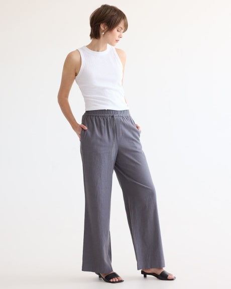Pantalon en lin à jambe large et taille haute - Long
