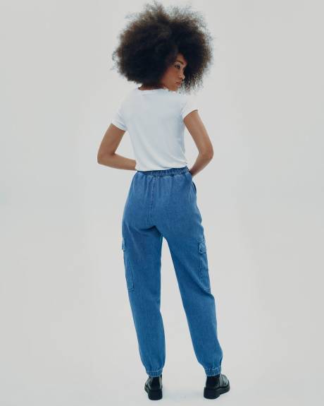 Pantalon jogger en denim avec poches cargo - Petite
