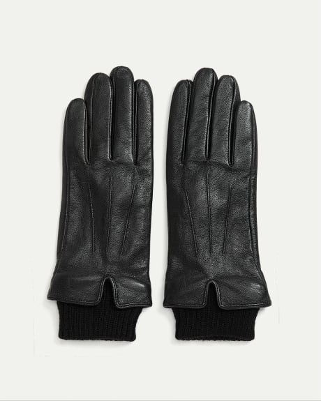 Leather Gloves with Knit Cuffs