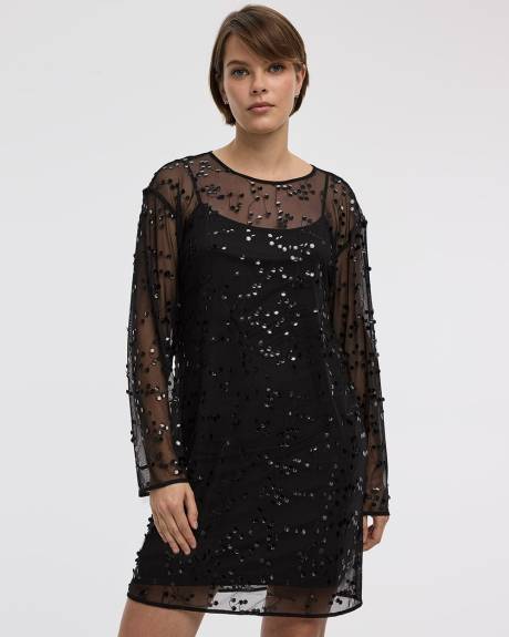 Long-Sleeve Mesh Mini Dress