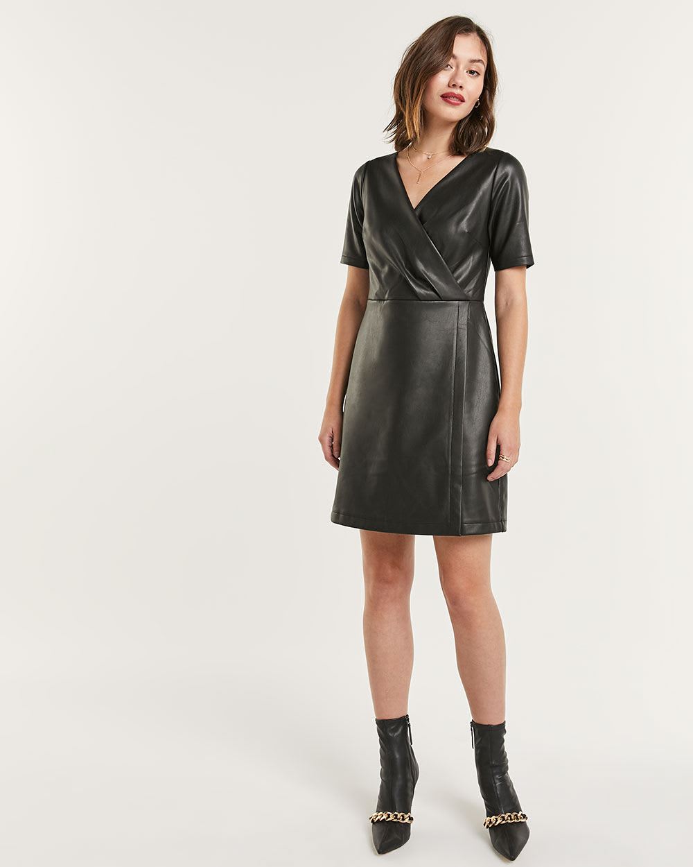 Faux Leather Wrap Dress | Regular | Reitmans