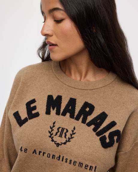 Long-Sleeve Crew-Neck Sweater with Embroidery