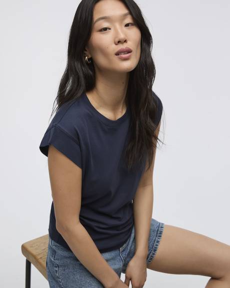 T-shirt à manches courtes et col rond avec fronces latérales