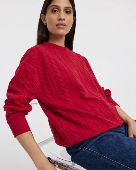 Long-Sleeve Crew-Neck Sweatshirt with Cable Stitches