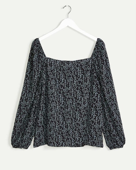 Long Sleeve Square Neck Printed Blouse