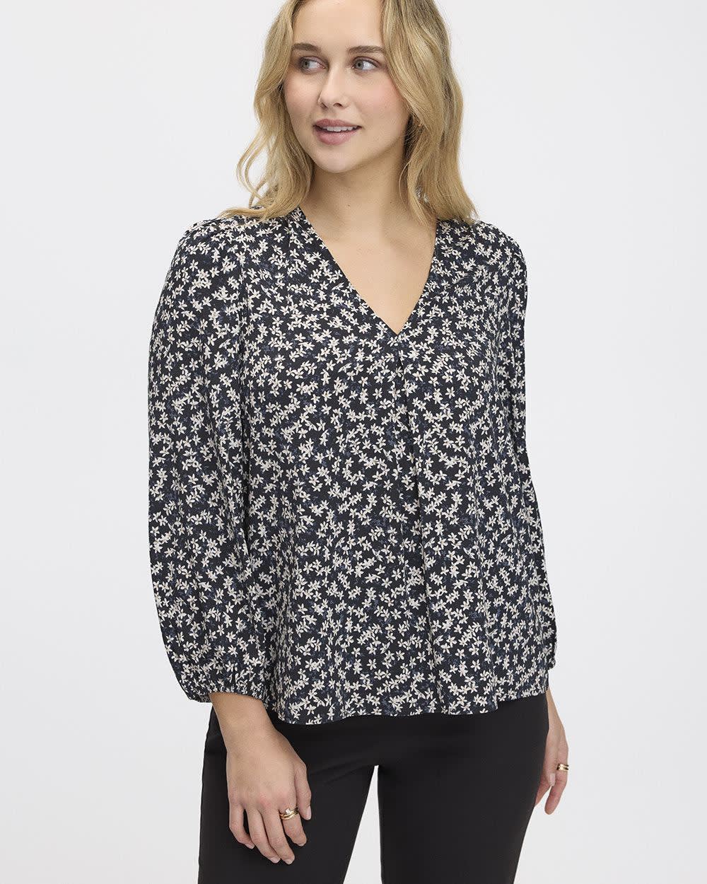 Long-Volume-Sleeve V-Neck Blouse