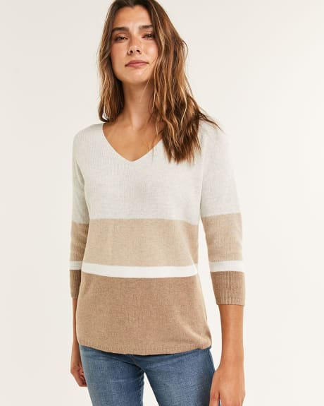 3/4 Drop Shoulder V Neck Sweater