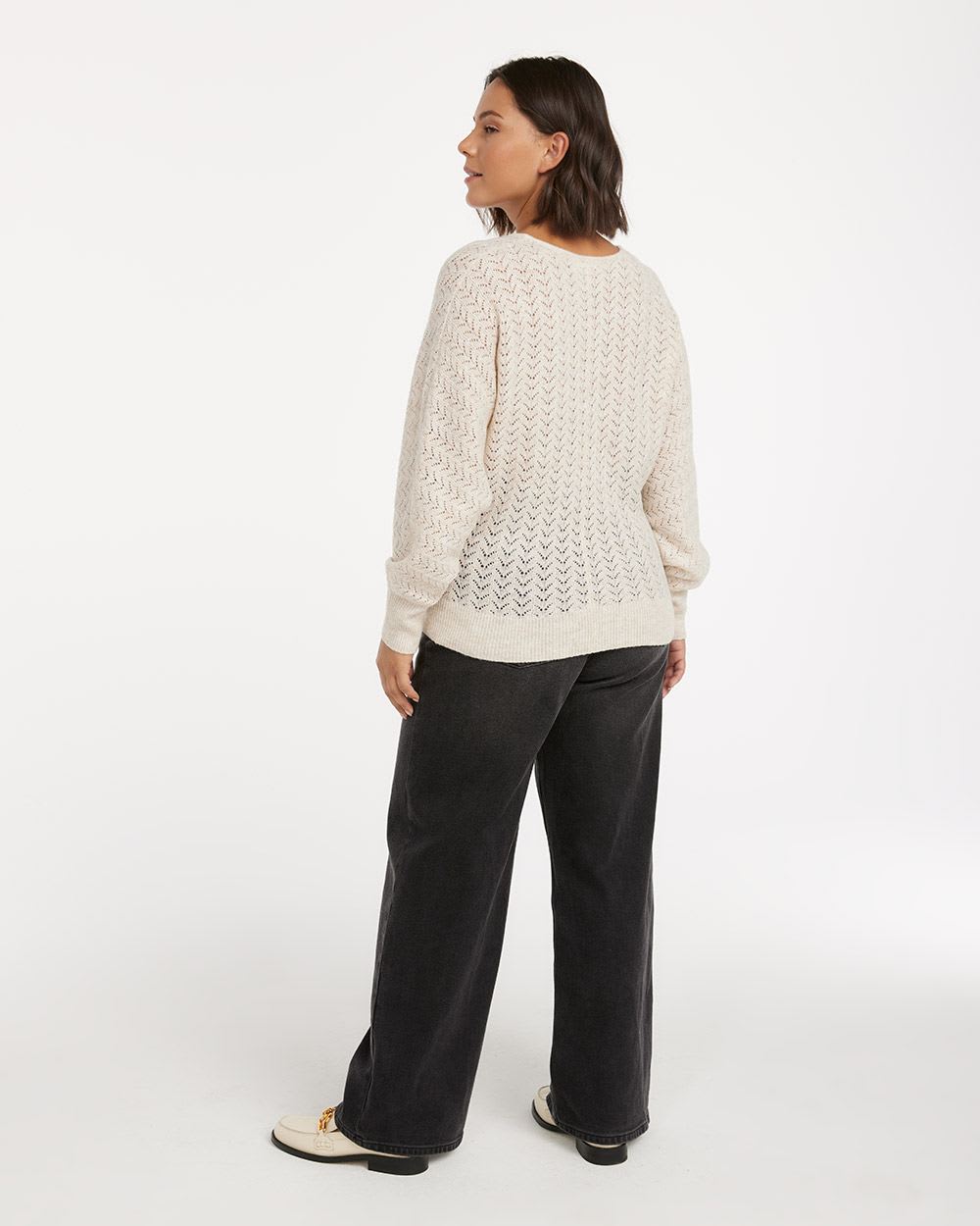 Long-Sleeve Wrap Pullover with Pointelle Stitches