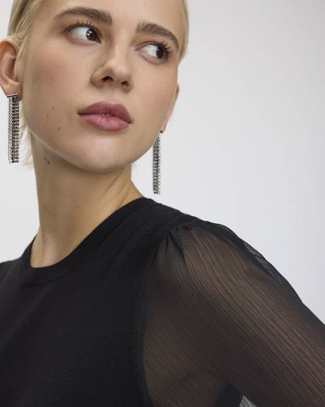 Robe moulante bimatière à manches longues et col rond