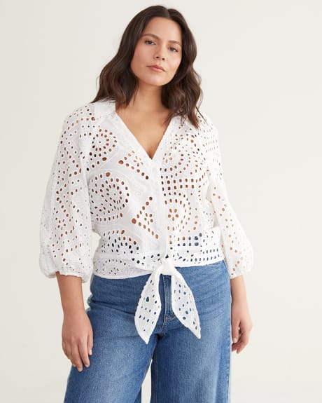 3/4-Sleeve Blouse with Shirt Collar