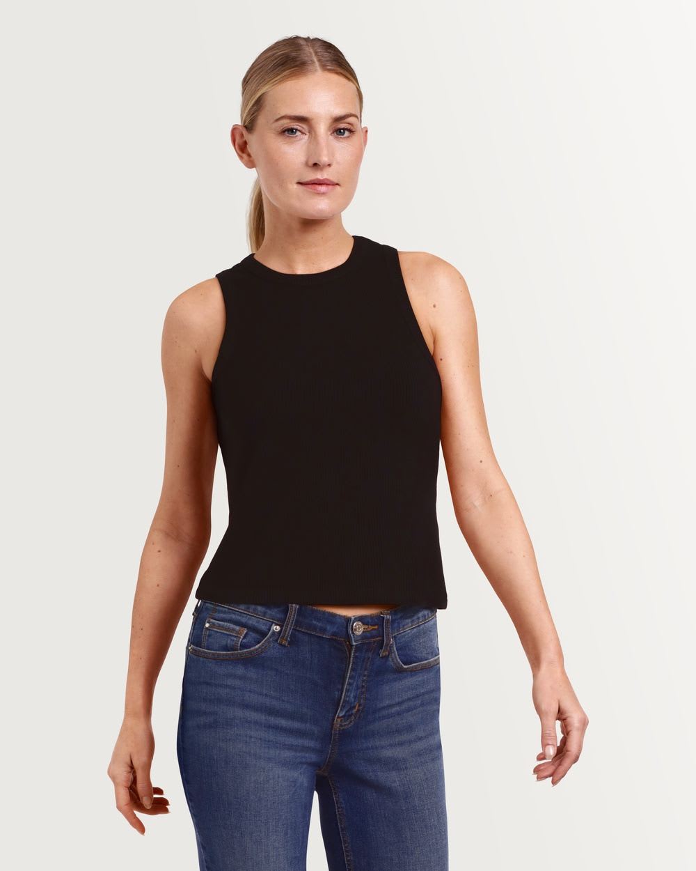 Cropped Crew Neck Ribbed Tank Top