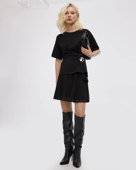 Short-Sleeve Crew-Neck Top with Cinched Waist