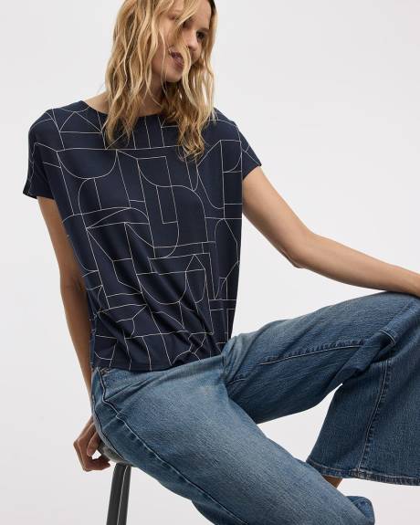 Short-Dolman-Sleeve Boat-Neck T-Shirt