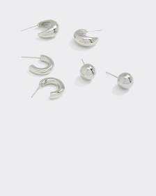 Stainless Steel Hoops and Stud Earrings - 3 Pairs